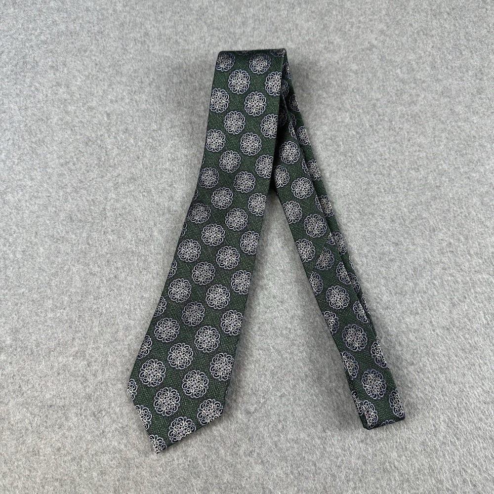 Tasso Elba Green Medallion Silk Viscose  Woven Tie Necktie 58x3.25" - Picture 4 of 7